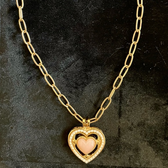 Faux Pearl Heart Pendant w Goldtone PaperClip Chain - Picture 2 of 3